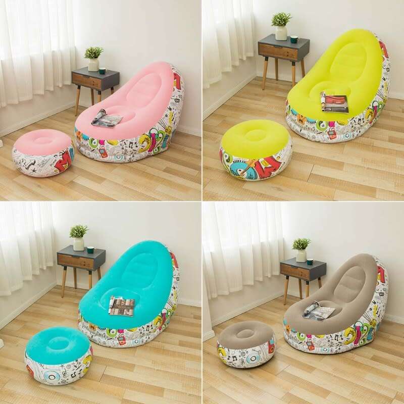 Retro Inflatable Lazy Inflatable Lounge Chair / Sofa With Ottoman - Various Colours
