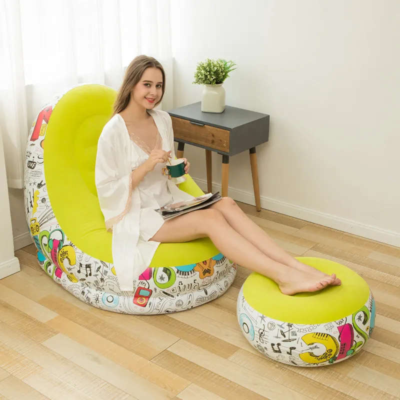 Retro Inflatable Lazy Inflatable Lounge Chair / Sofa With Ottoman - Various Colours