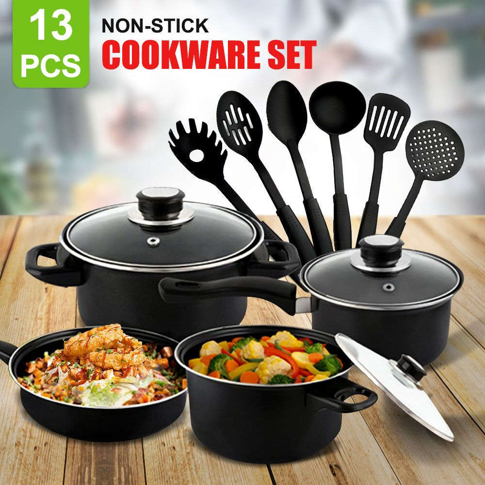 Superior Non-Stick 13 Piece Pot Set with Glass Lids