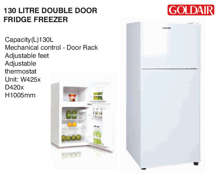 Brand New - Gold Air 130L Double Door Bar Fridge - Sealed in a Box - White