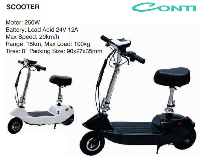 Brand New - Conti 250W Electric Scooter - 20km/h - Lead Acid Battery