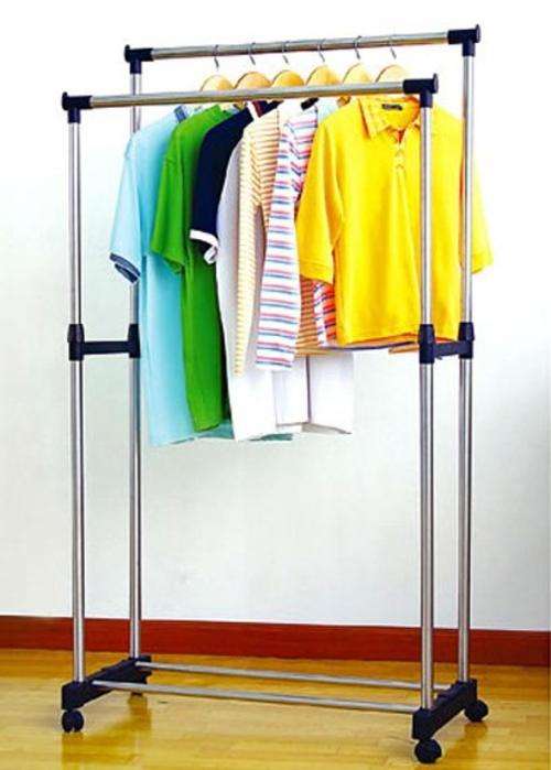 Deluxe double-Telescopic Bar garment rack with wheels