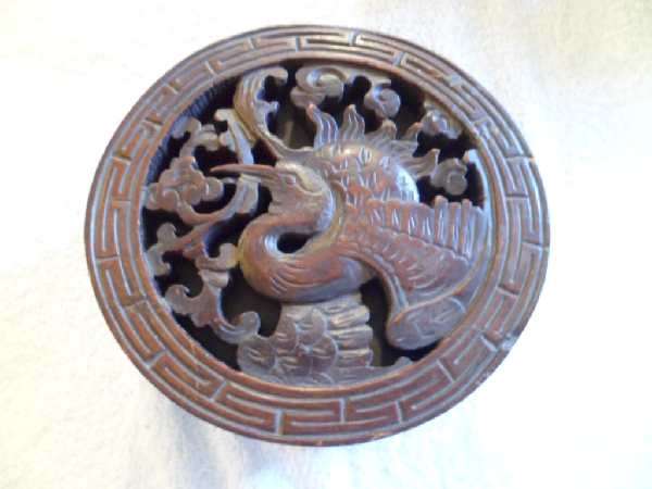 Large Wooden Pot with Carved Lid