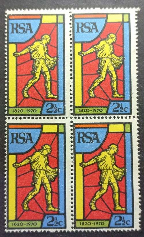 RSA 1970 The 150th Anniversary of Bible Society of South Africa 2 1/2c Block of 4 MNH