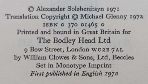 Solzhenitsyn August 1914 - Translated: Michael Glenny - Hardcover - 645 pages