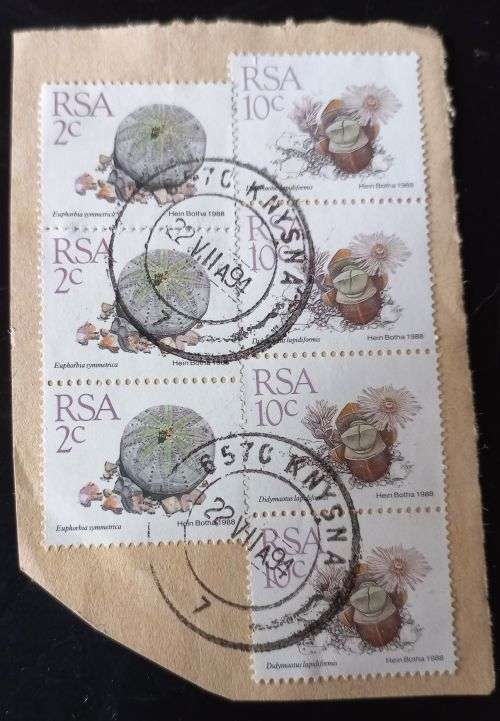 RSA 1988 Succulents 3x 2c & 4 x 10c on piece