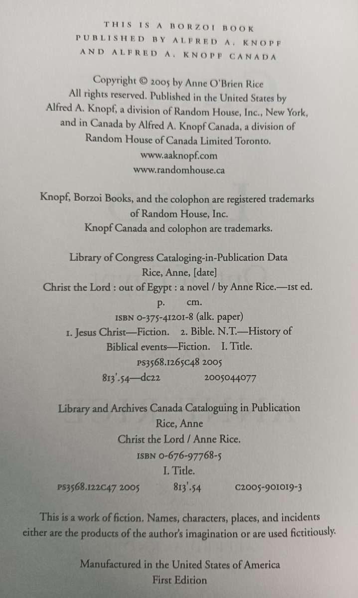 Christ the Lord out of Egypt - Ann Rice - Hardcover - 322 pages