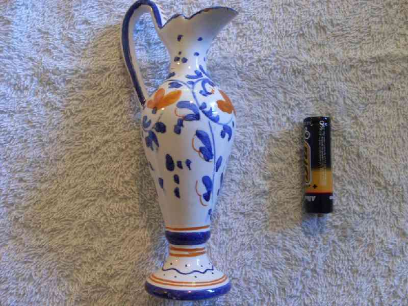 Small White and Blue Vase with Flowers