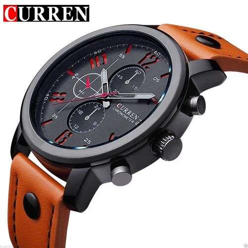 Curren high quality men's sports watch leahter band, waterproof