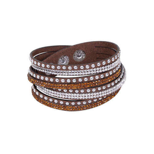 New punk leather wrap wrist band with crystal Rhinestone layers.