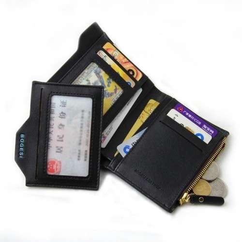 Men's Black Leather Bi-fold Wallet