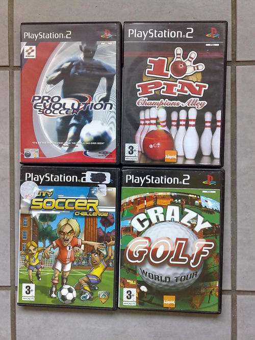 SONY PS2 SPORT / GAMES BUNDLE 4 Games Family Fun: Crazy Golf, PES,City Soccer & 10 Pin Bowling VGC