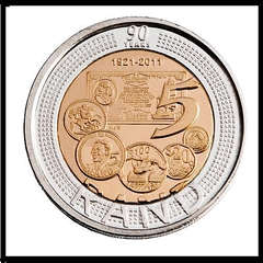 Commemorative R5 coins in celebration of the 90th Anniversary of the South African Reserve Bank.