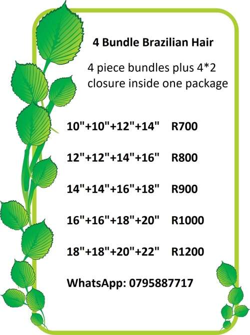 4 bundle Brazilian hair plus 1 free lace closure inside all in one pack