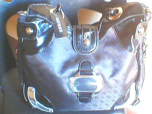 Stylish Black  guess handbag{ silver metal  lining on hands}+ free LV matching purse