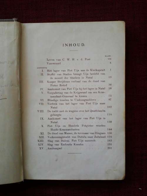 Piet Uys, Lijden en Strijd der Voortrekkers in Natal door CWH van der Post. H/B. 208 pp.1917?