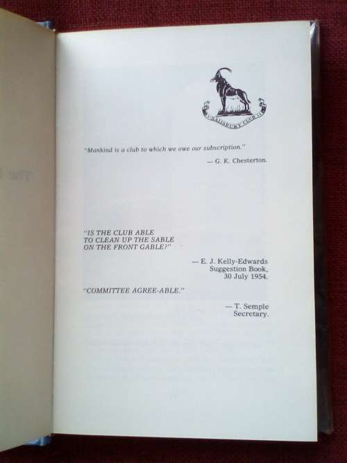 Sable: The Story of the Salisbury Club by Colin Black. First 1980. H/C with jacket. 254 pp.