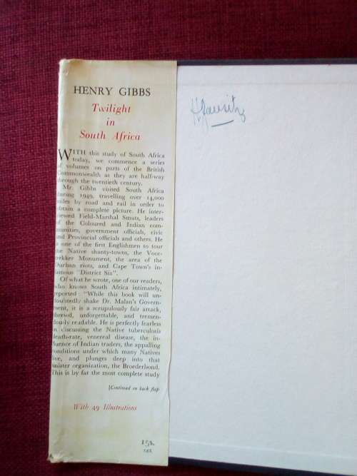 Twilight in South Africa by Henry Gibbs. 1950. H/C with jacket. 288 pp.