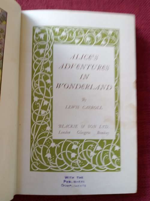 Alice`s adventures in wonderland by lewis carroll--hardcover no date