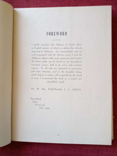 A Glimpse of South Africa by MS Taljaard. 1st 1949. H/C with jacket. Large format. 226 pp.