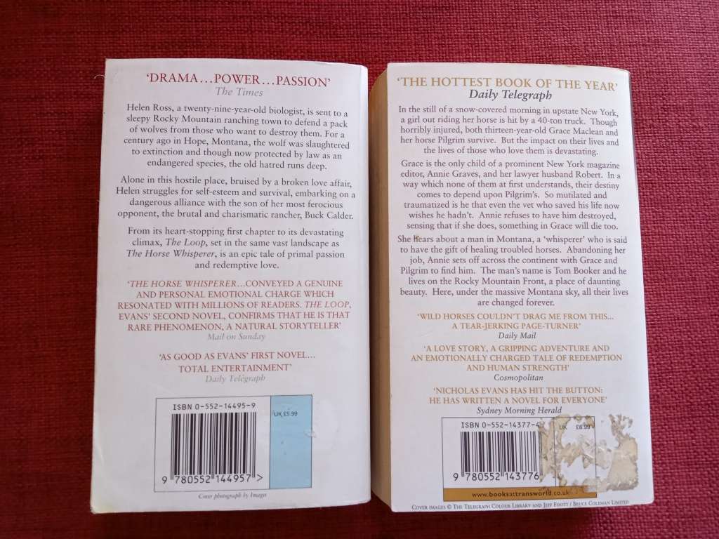 The Horse Whisperer PLUS the Loop by Nicholas Evans. Both softcover.