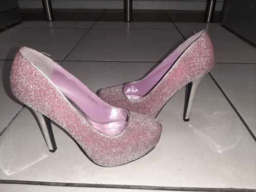 JML NIGHT OUT STILETTO PINK SHIMMER SILVER HEEL