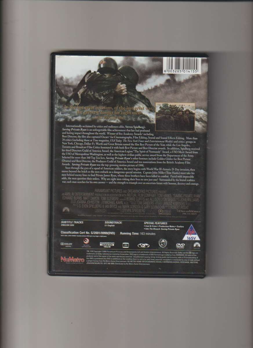Saving Private Ryan (1998) DVD movie action drama war army collectable recce