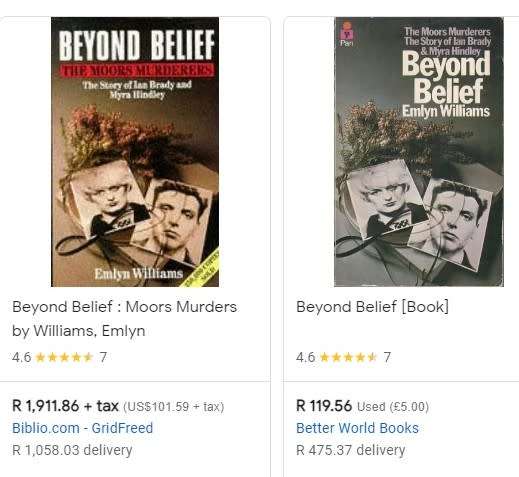 Beyond Belief The Moors Murders Emlyn Williams paperback book true crime rare history serial killers