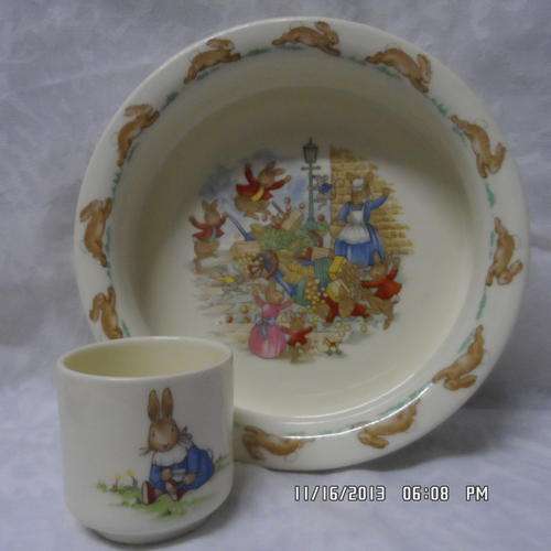 CUTEST SET. ROYAL DOULTON 'BUNNYKINS' PORRIDGE BOWL AND EGG CUP.