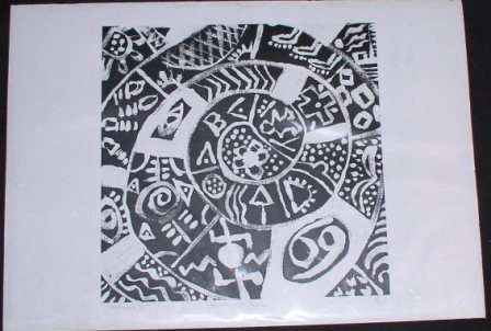 Abstract Black + White Silkscreen Of Circular Design