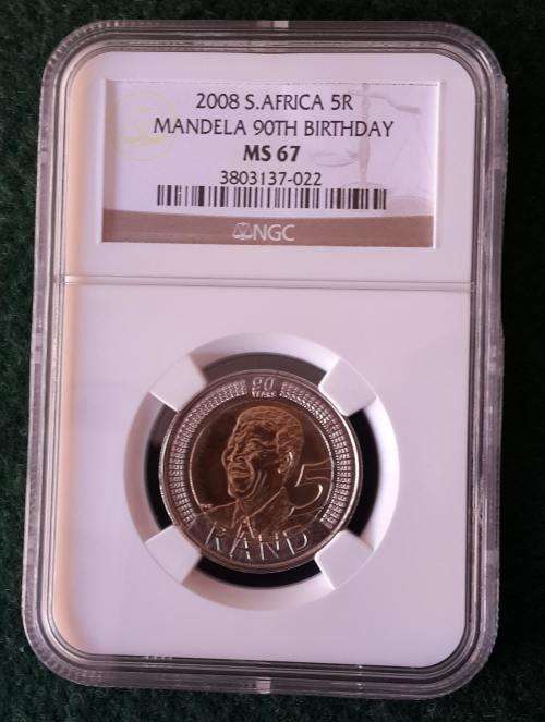 MS67 2008 Mandela 90th Birthday R5 Graded by NGC