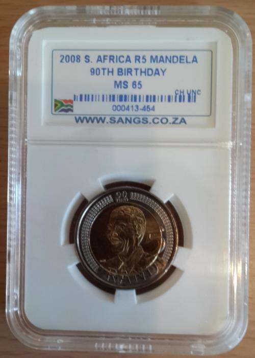 2008 R5 MANDELA 90TH BIRTHDAY GRADED BY SANGS - MS 65