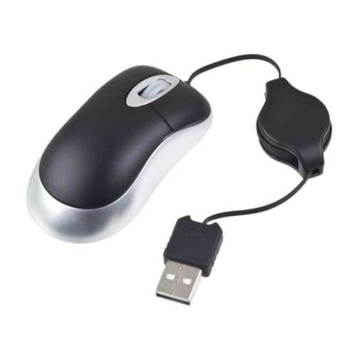 Mini Retractable USB Wired Mouse Mice For PC Laptop Computer (Black)