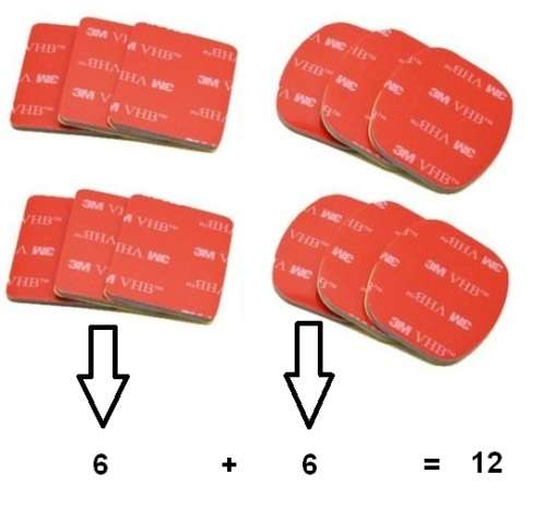 12x Adhesive Stickers (6x Square + 6x Curved) for GoPro / Sports Cameras
