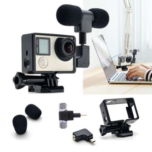 3.5mm Mini Hi-Fi External Mic Adapter Frame Housing Case for GoPro Hero 3 3+ 4