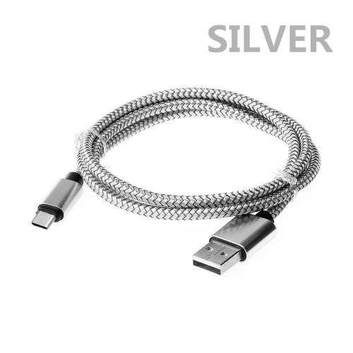1m Silver Type-C to USB Braided Data Sync Charger Cable Cord