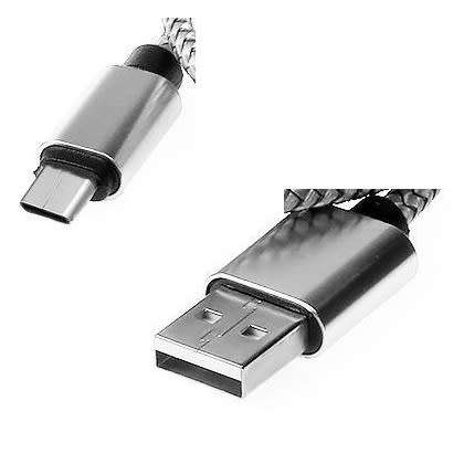 1m Silver Type-C to USB Braided Data Sync Charger Cable Cord