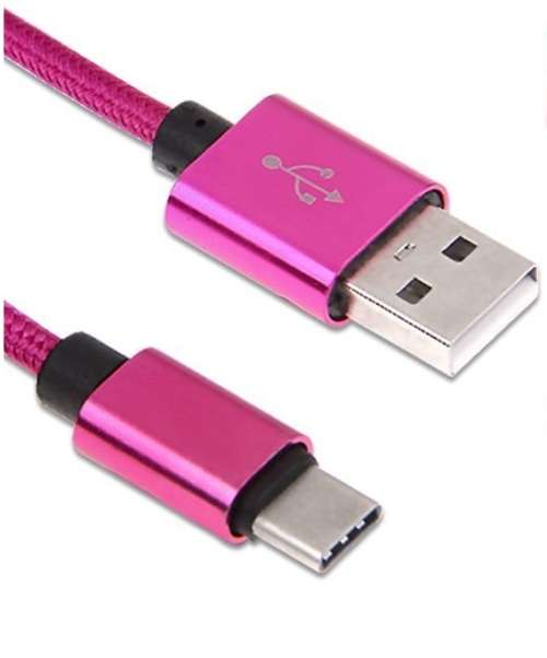 1m Pink Type-C to USB Braided Data Sync Charger Cable Cord