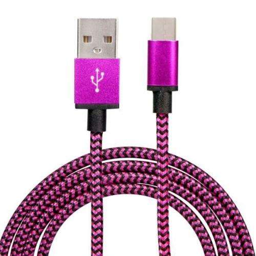 1m Pink Type-C to USB Braided Data Sync Charger Cable Cord