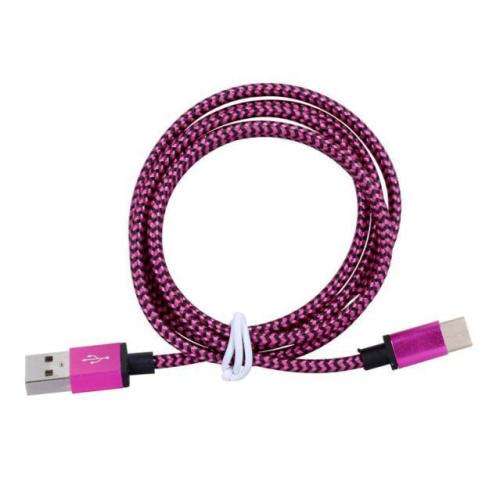 1m Pink Type-C to USB Braided Data Sync Charger Cable Cord