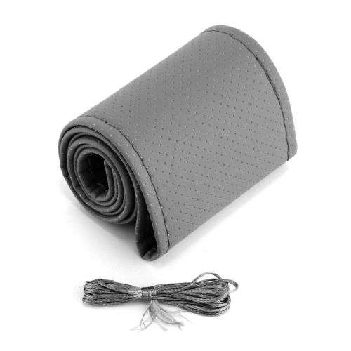 GREY PU Leather Car Auto Steering Wheel Cover 38cm Non-Slip With Needles and Thread