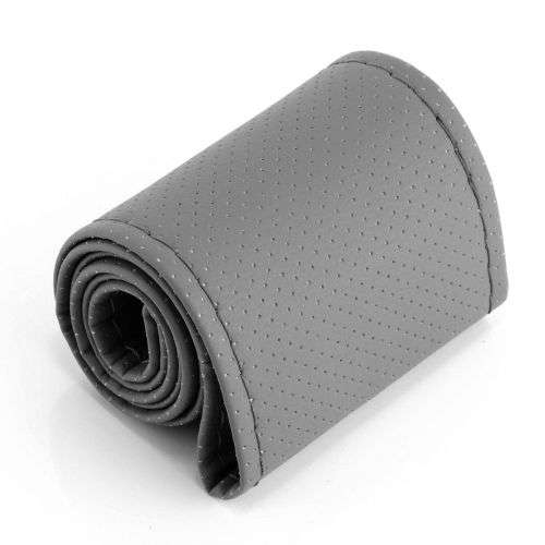 GREY PU Leather Car Auto Steering Wheel Cover 38cm Non-Slip With Needles and Thread