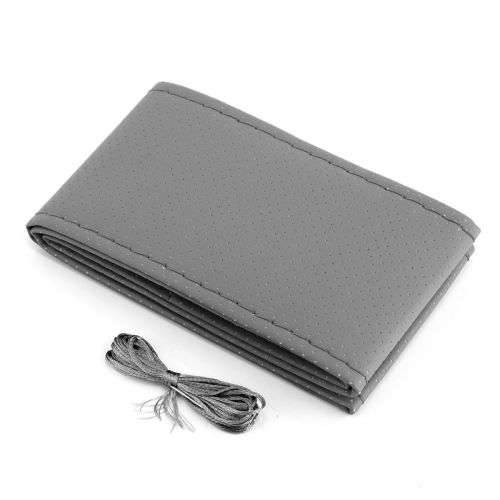 GREY PU Leather Car Auto Steering Wheel Cover 38cm Non-Slip With Needles and Thread