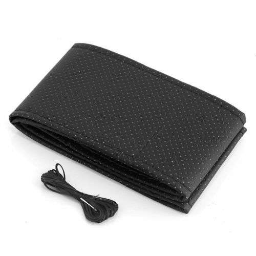 BLACK PU Leather Car Auto Steering Wheel Cover 38cm Non-Slip With Needles and Thread
