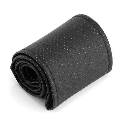BLACK PU Leather Car Auto Steering Wheel Cover 38cm Non-Slip With Needles and Thread