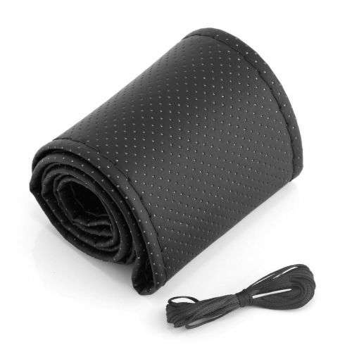 BLACK PU Leather Car Auto Steering Wheel Cover 38cm Non-Slip With Needles and Thread