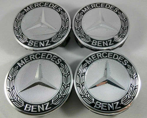 4x 75mm Chrome Plastic Wheel Centre Cap for Mercedes