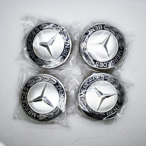 4x 75mm Chrome Plastic Wheel Centre Cap for Mercedes