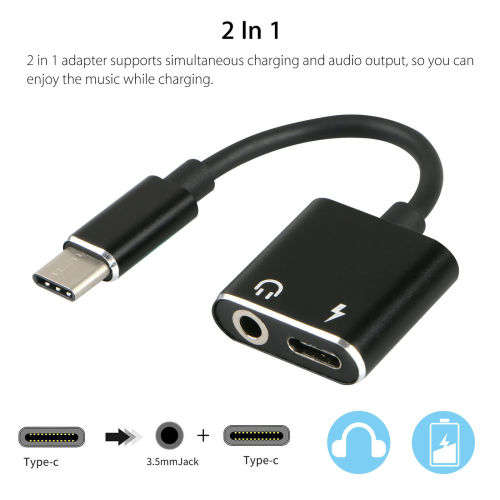 USB C Type-C Adapter 2-in-1 Audio Type C Cable to 3.5mm Headphone Connector