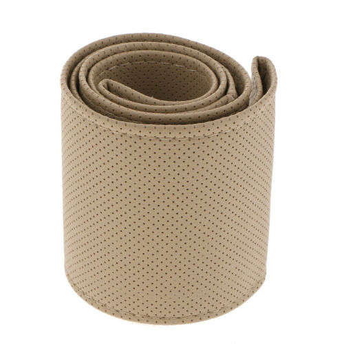 BEIGE PU Leather Car Auto Steering Wheel Cover 38cm Non-Slip With Needles and Thread